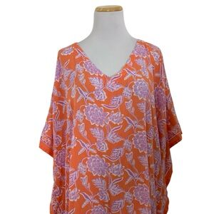 World Market Floral Women's Kaftan One Size Boho Swim Cover Up Batwing Sleeve